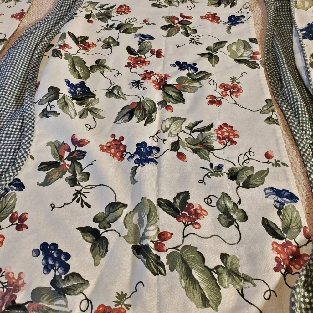 Waverly Botanical Grape Berry Cotton Valance Set of 3 Gingham Scalloped Green